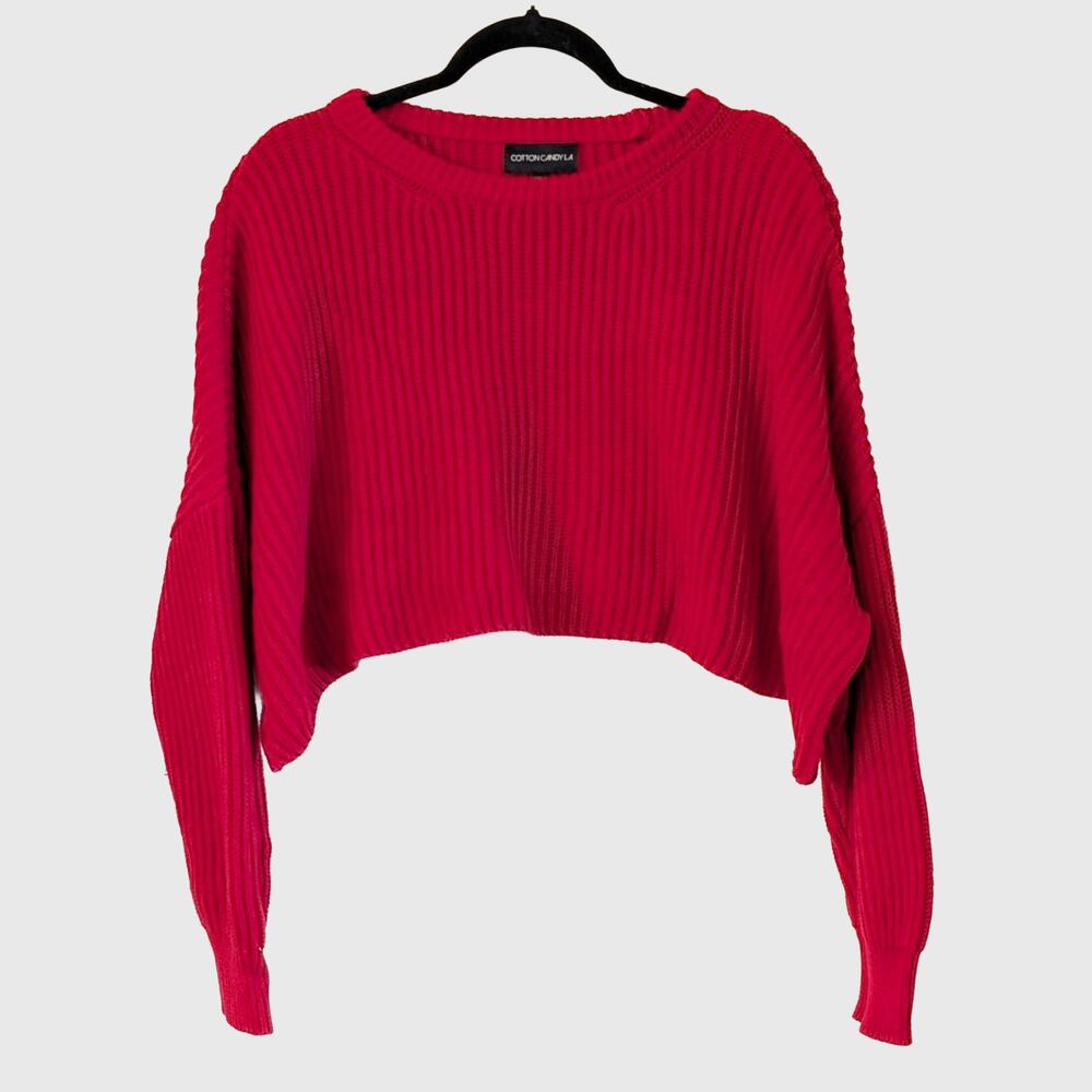 Cotton Candy LA Red Crop Sweater M Chunky Rib Knit Drop Shoulder Boxy Chic